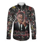 Malcolm X Long Sleeve Button Shirt Street Art Style Portrait Quote The Future Belongs to Those Who Prepare Civil Rights Tribute - African Pride