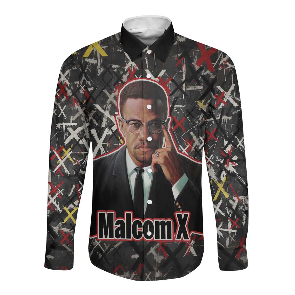 Malcolm X Long Sleeve Button Shirt Street Art Style Portrait Quote The Future Belongs to Those Who Prepare Civil Rights Tribute - African Pride