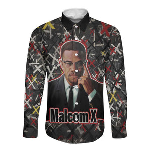 Malcolm X Long Sleeve Button Shirt Street Art Style Portrait Quote The Future Belongs to Those Who Prepare Civil Rights Tribute - African Pride
