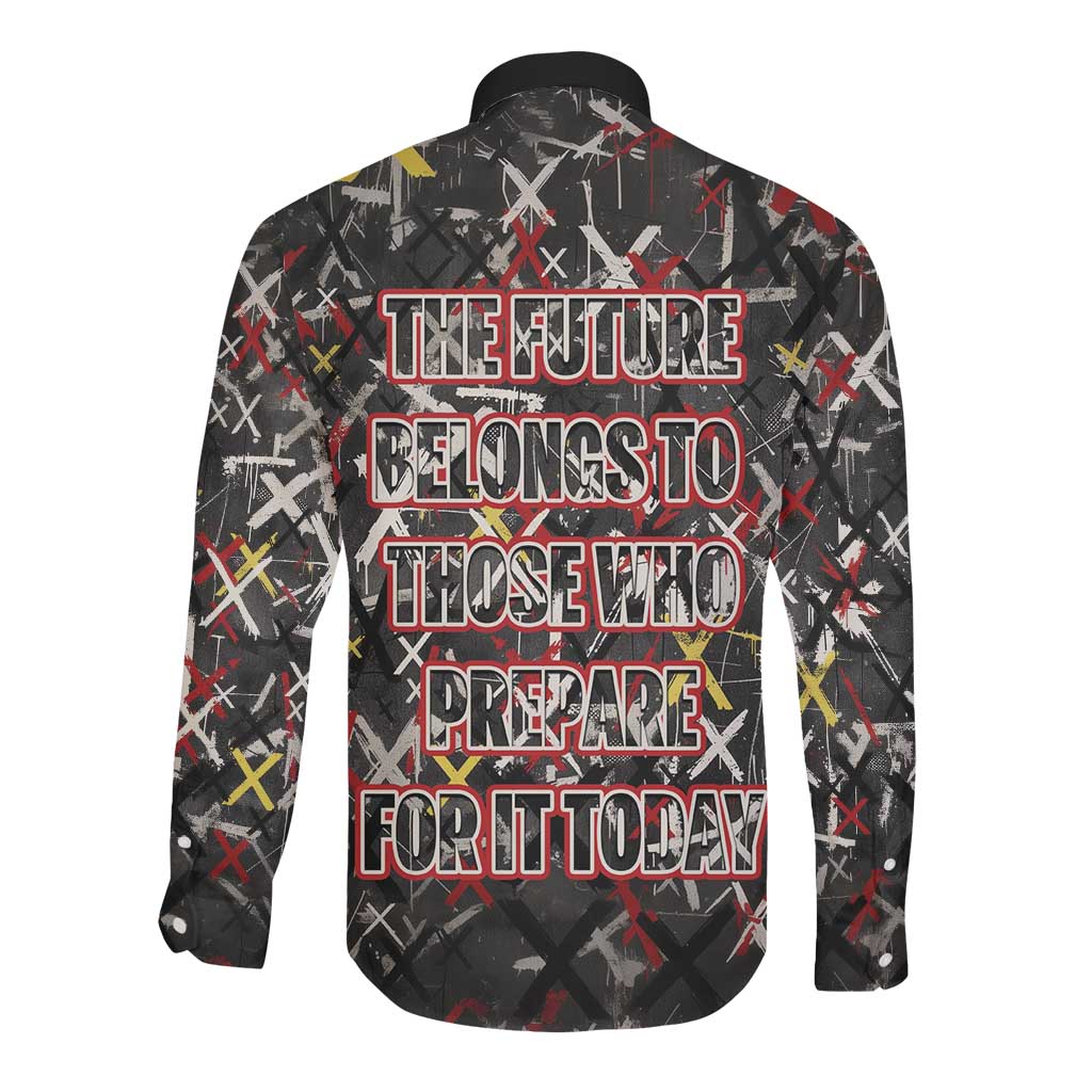 Malcolm X Long Sleeve Button Shirt Street Art Style Portrait Quote The Future Belongs to Those Who Prepare Civil Rights Tribute - African Pride