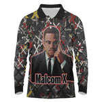 Malcolm X Long Sleeve Polo Shirt Street Art Style Portrait Quote The Future Belongs to Those Who Prepare Civil Rights Tribute - African Pride