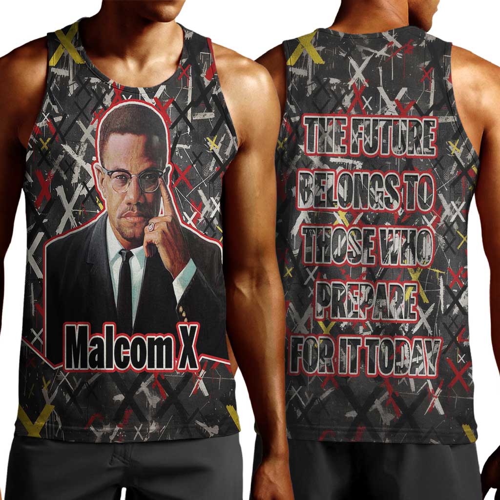 Malcolm X Men Tank Top Street Art Style Portrait Quote The Future Belongs to Those Who Prepare Civil Rights Tribute - African Pride