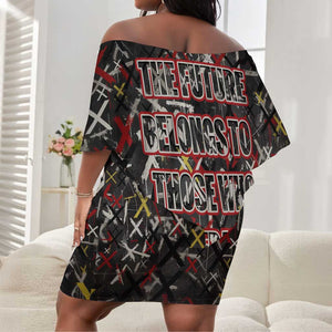 Malcolm X Off Shoulder Short Dress Street Art Style Portrait Quote The Future Belongs to Those Who Prepare Civil Rights Tribute - African Pride