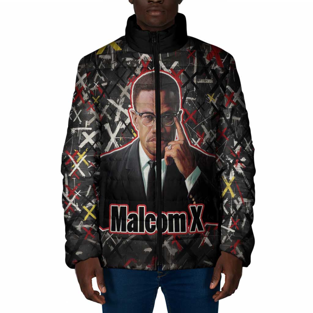 Malcolm X Padded Jacket Street Art Style Portrait Quote The Future Belongs to Those Who Prepare Civil Rights Tribute - African Pride