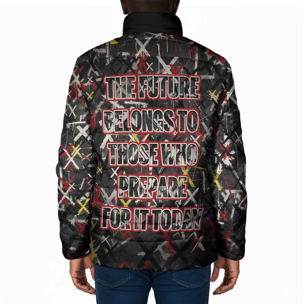 Malcolm X Padded Jacket Street Art Style Portrait Quote The Future Belongs to Those Who Prepare Civil Rights Tribute - African Pride