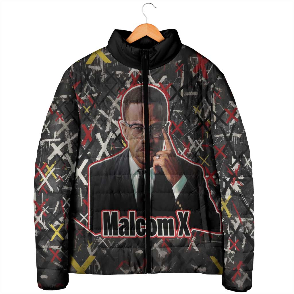 Malcolm X Padded Jacket Street Art Style Portrait Quote The Future Belongs to Those Who Prepare Civil Rights Tribute - African Pride