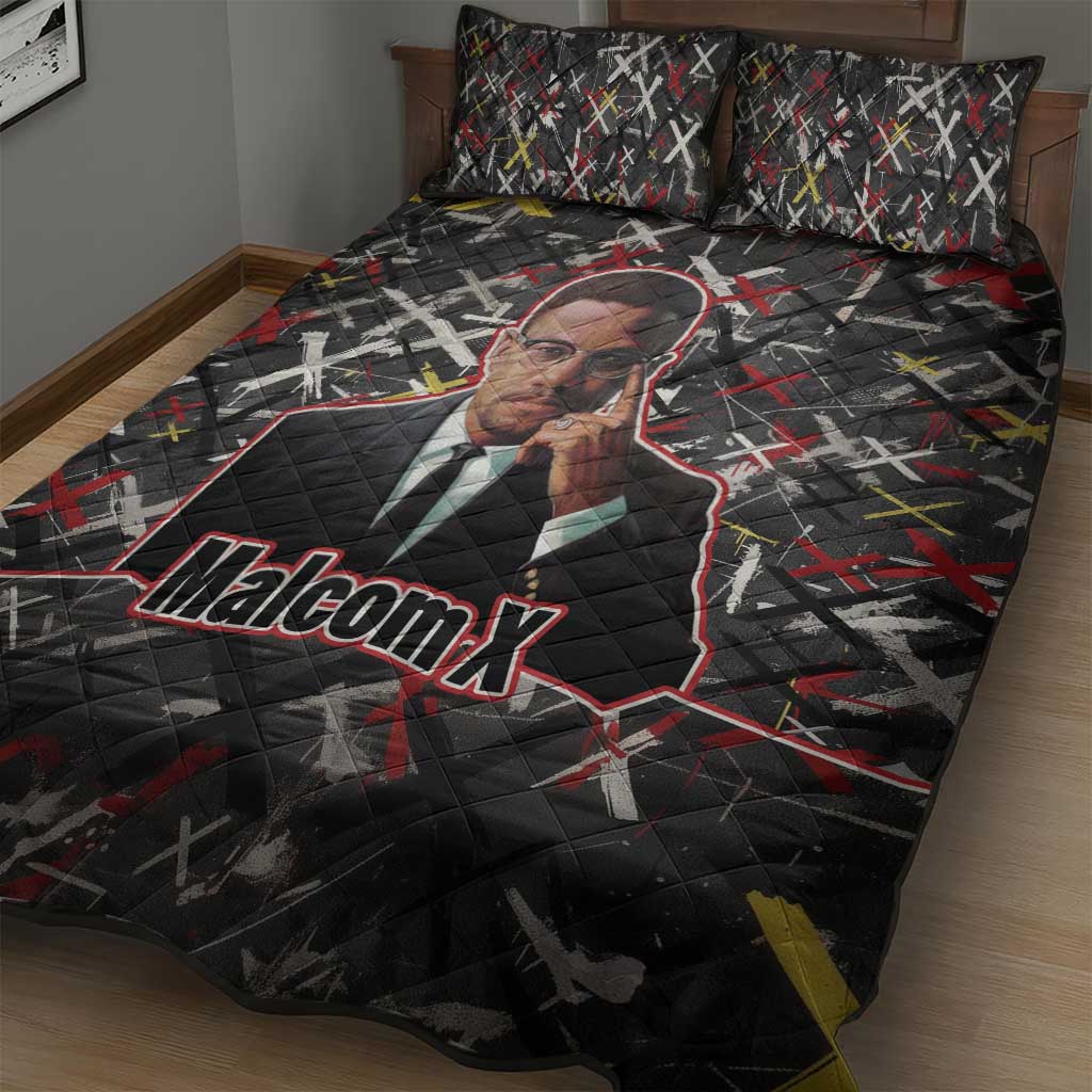 Malcolm X Quilt Bed Set Street Art Style Portrait Quote The Future Belongs to Those Who Prepare Civil Rights Tribute - African Pride