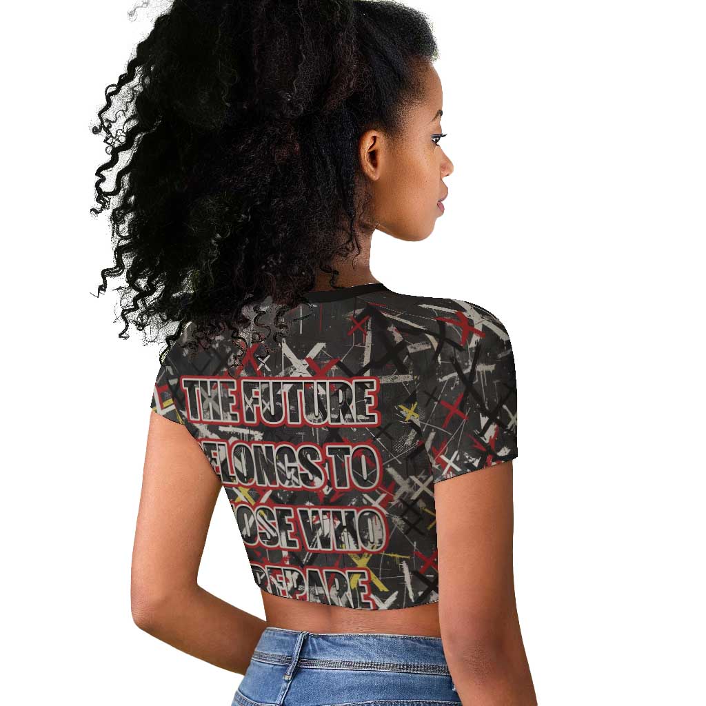 Malcolm X Raglan Cropped T shirt Street Art Style Portrait Quote The Future Belongs to Those Who Prepare Civil Rights Tribute TS04