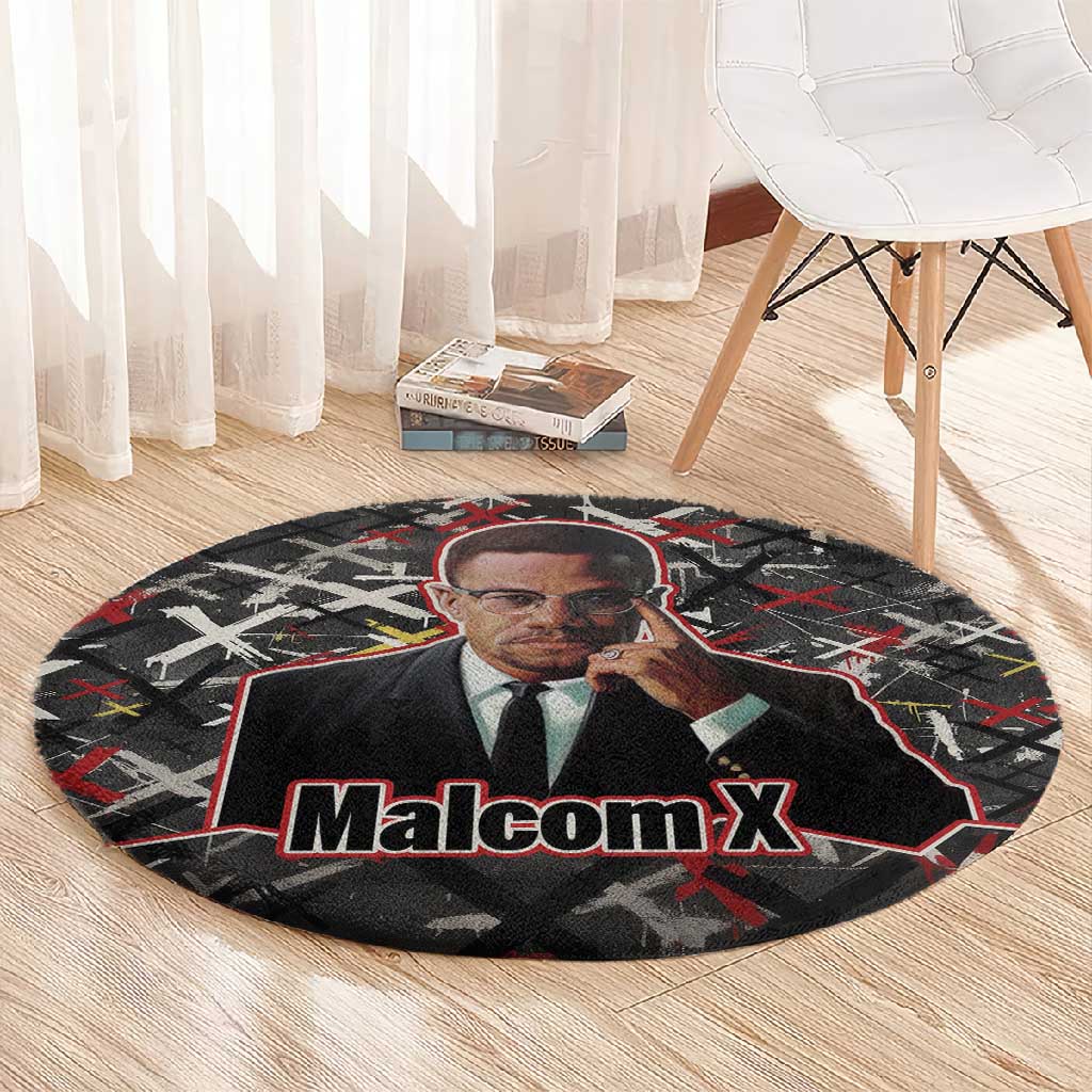 Malcolm X Round Carpet Street Art Style Portrait Quote The Future Belongs to Those Who Prepare Civil Rights Tribute - African Pride