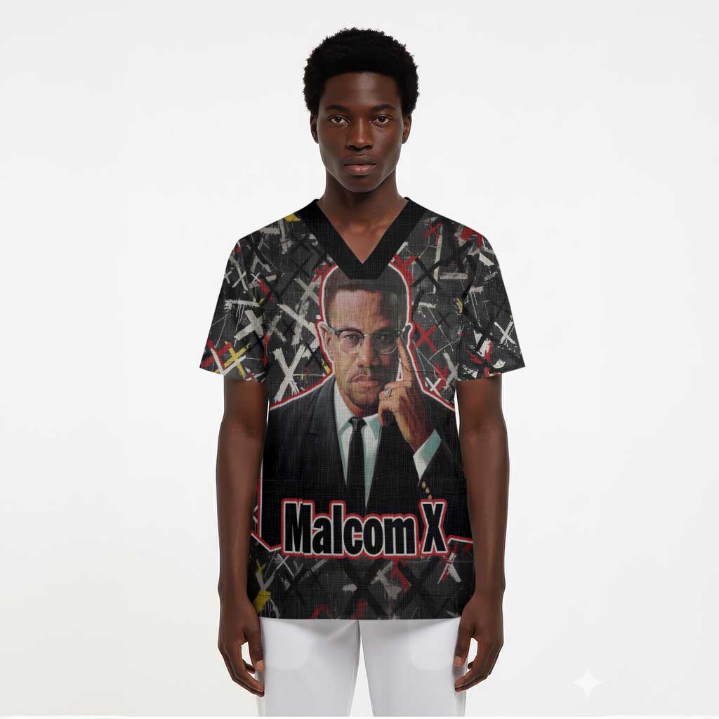 Malcolm X Scrub Top Street Art Style Portrait Quote The Future Belongs to Those Who Prepare Civil Rights Tribute - African Pride