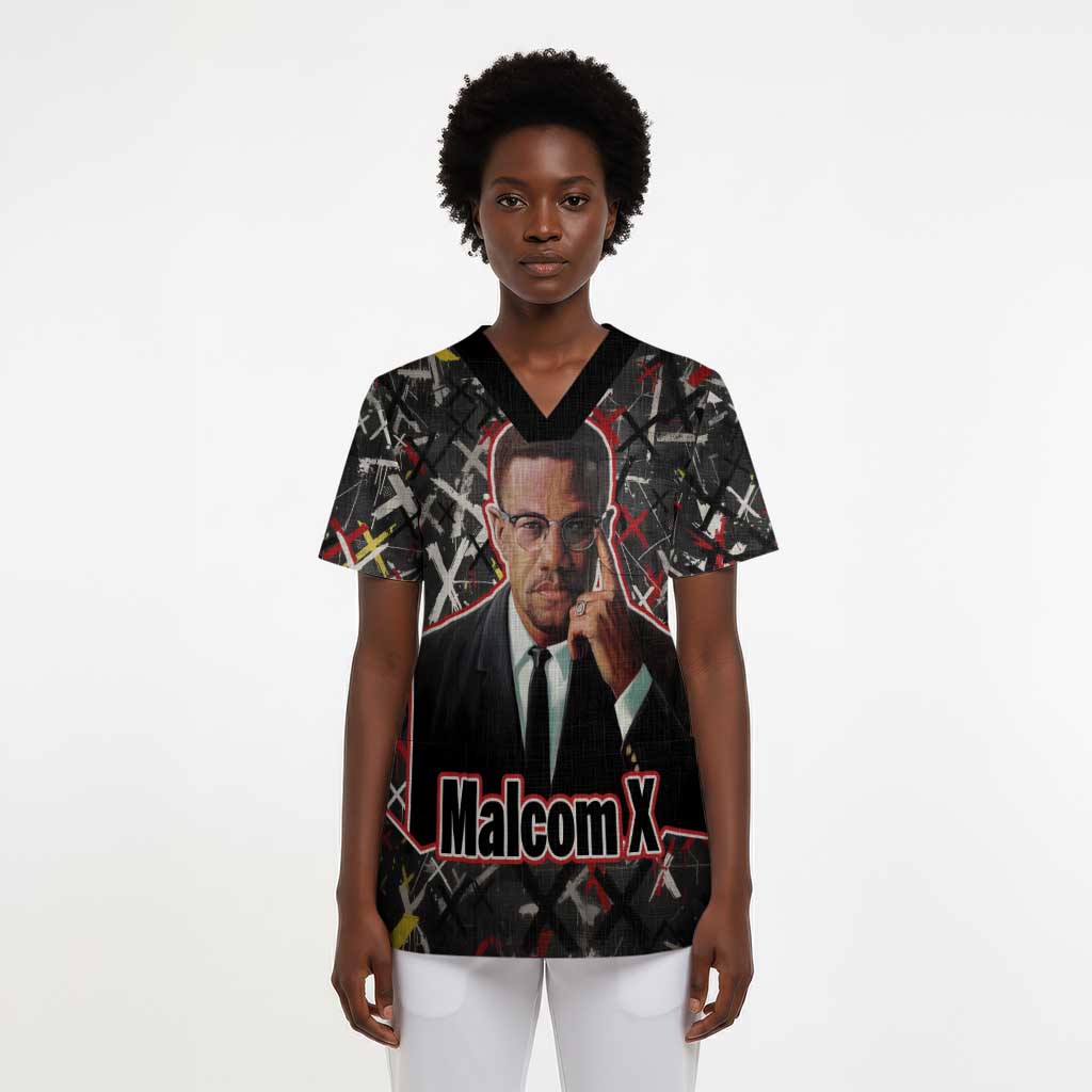 Malcolm X Scrub Top Street Art Style Portrait Quote The Future Belongs to Those Who Prepare Civil Rights Tribute - African Pride