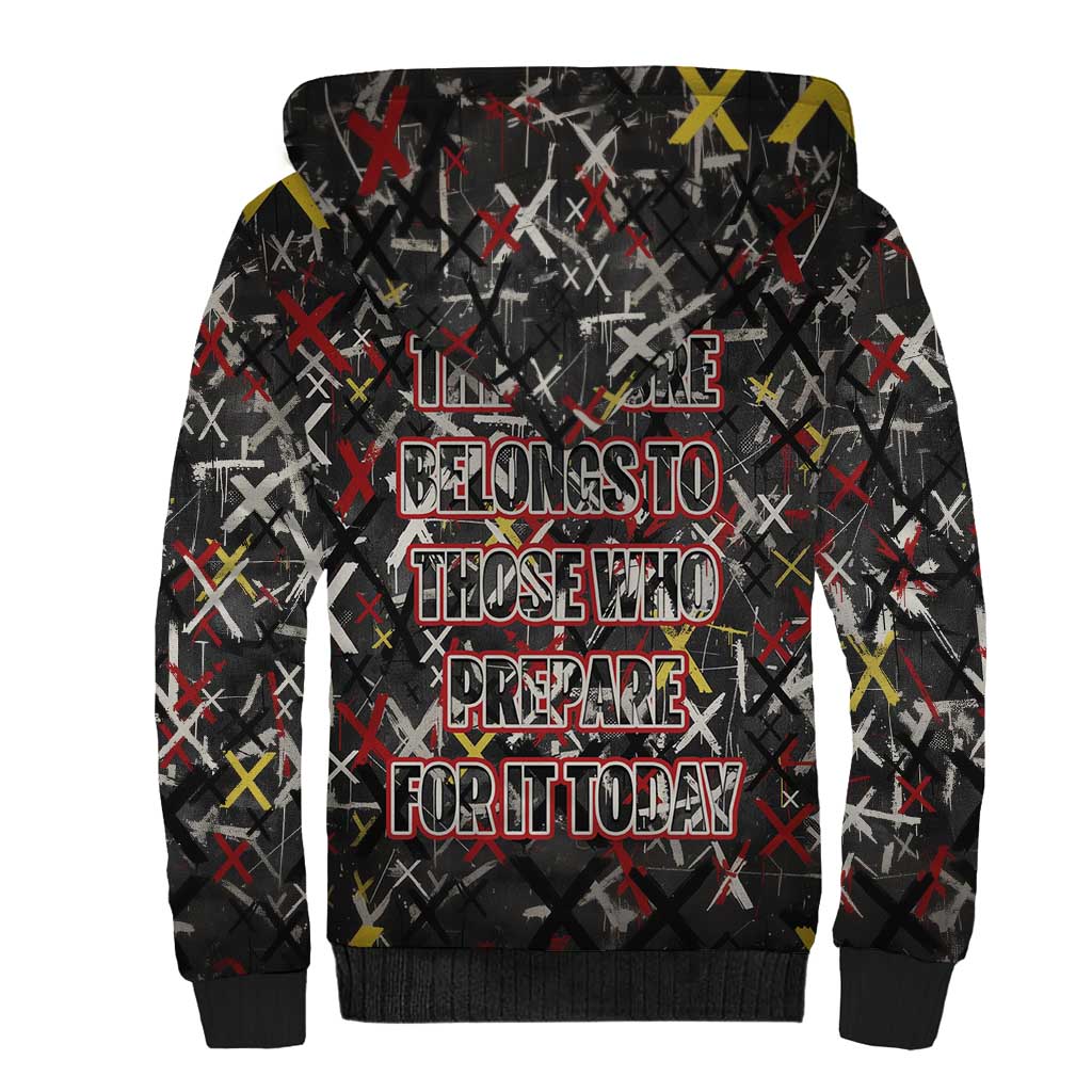 Malcolm X Sherpa Hoodie Street Art Style Portrait Quote The Future Belongs to Those Who Prepare Civil Rights Tribute - African Pride