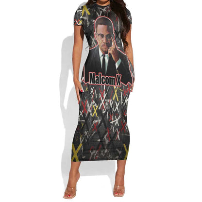 Malcolm X Short Sleeve Bodycon Dress Street Art Style Portrait Quote The Future Belongs to Those Who Prepare Civil Rights Tribute TS04