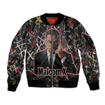 Malcolm X Sleeve Zip Bomber Jacket Street Art Style Portrait Quote The Future Belongs to Those Who Prepare Civil Rights Tribute - African Pride