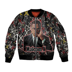 Malcolm X Sleeve Zip Bomber Jacket Street Art Style Portrait Quote The Future Belongs to Those Who Prepare Civil Rights Tribute - African Pride