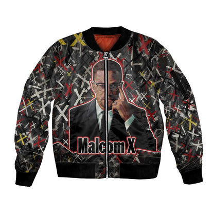 Malcolm X Sleeve Zip Bomber Jacket Street Art Style Portrait Quote The Future Belongs to Those Who Prepare Civil Rights Tribute - African Pride