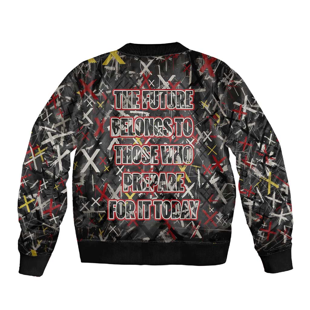 Malcolm X Sleeve Zip Bomber Jacket Street Art Style Portrait Quote The Future Belongs to Those Who Prepare Civil Rights Tribute - African Pride