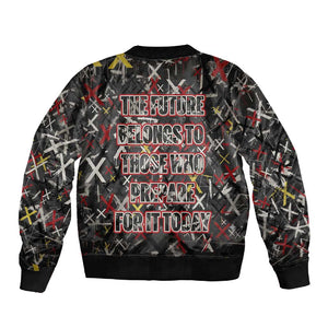 Malcolm X Sleeve Zip Bomber Jacket Street Art Style Portrait Quote The Future Belongs to Those Who Prepare Civil Rights Tribute - African Pride
