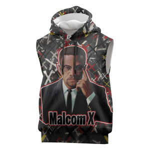 Malcolm X Sleeveless Hoodie Street Art Style Portrait Quote The Future Belongs to Those Who Prepare Civil Rights Tribute - African Pride