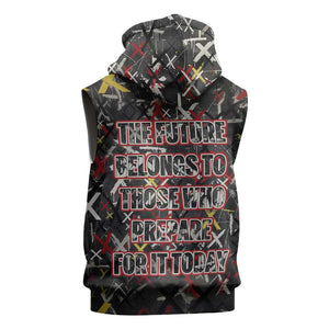 Malcolm X Sleeveless Hoodie Street Art Style Portrait Quote The Future Belongs to Those Who Prepare Civil Rights Tribute - African Pride