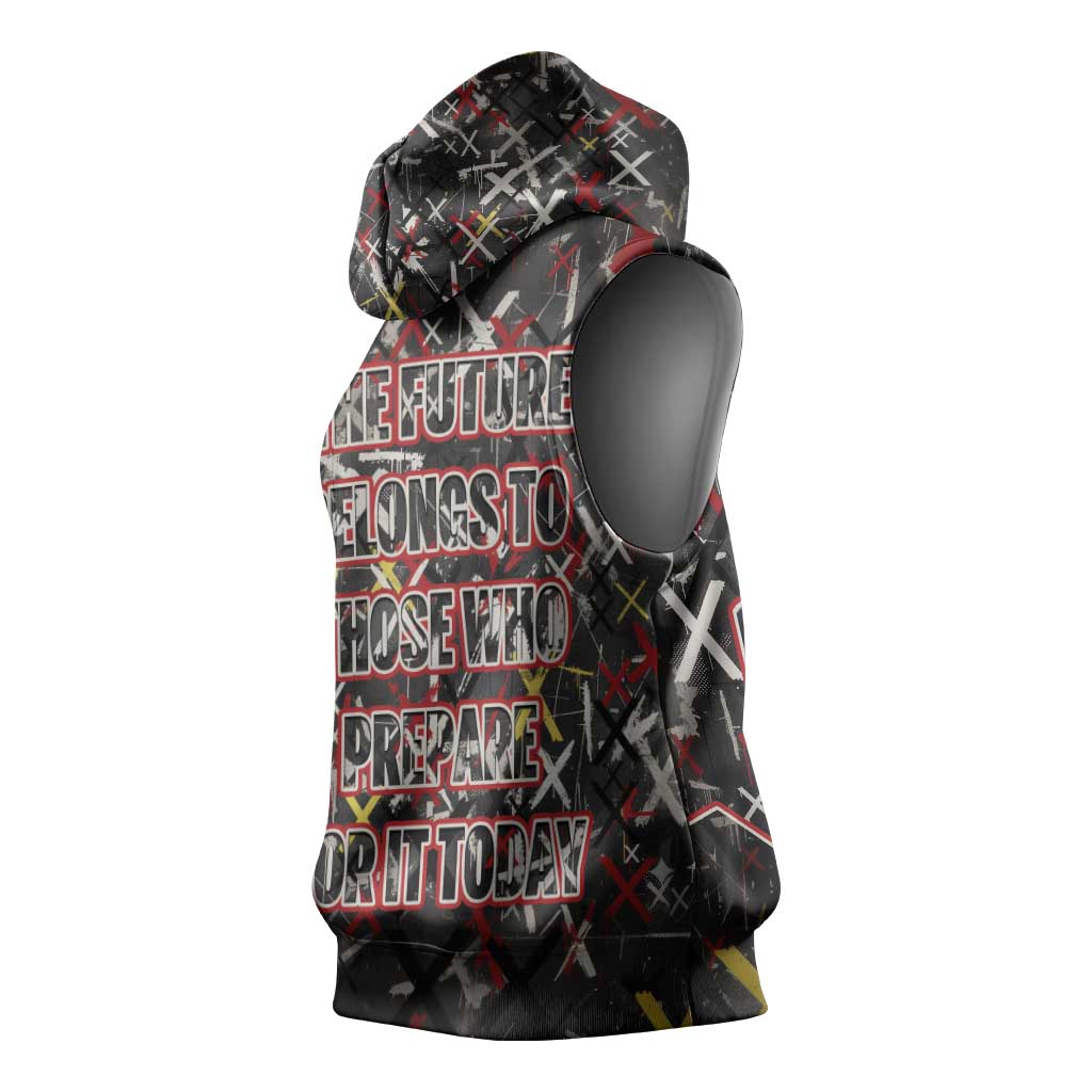 Malcolm X Sleeveless Hoodie Street Art Style Portrait Quote The Future Belongs to Those Who Prepare Civil Rights Tribute - African Pride