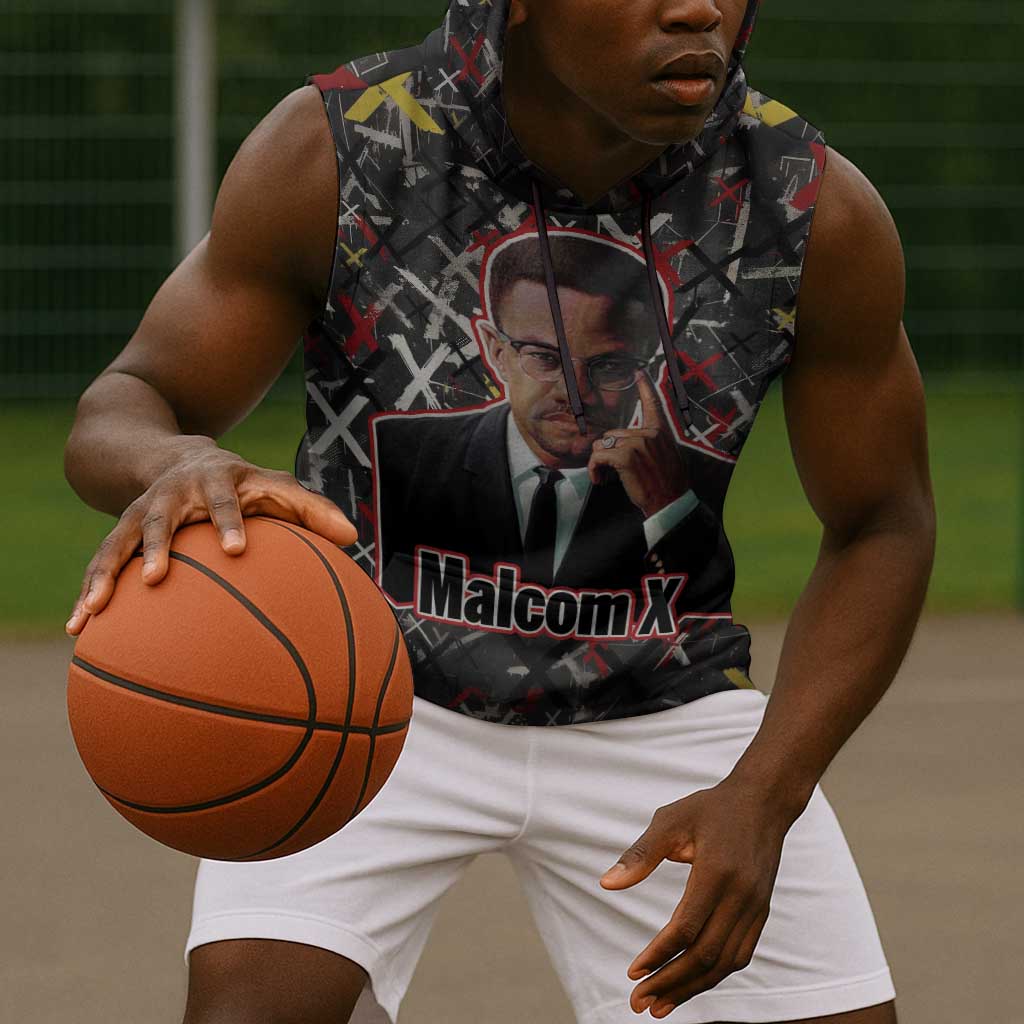 Malcolm X Sleeveless Hoodie Street Art Style Portrait Quote The Future Belongs to Those Who Prepare Civil Rights Tribute - African Pride