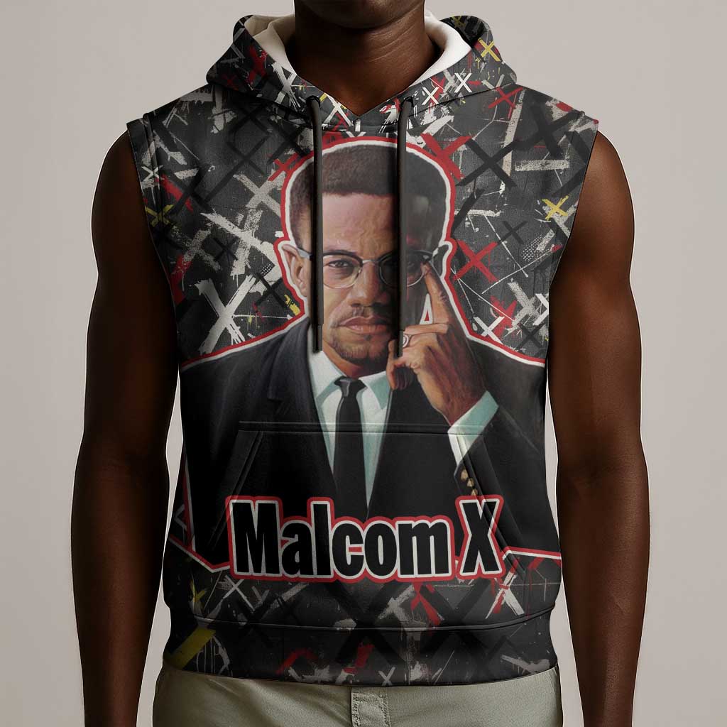 Malcolm X Sleeveless Hoodie Street Art Style Portrait Quote The Future Belongs to Those Who Prepare Civil Rights Tribute - African Pride