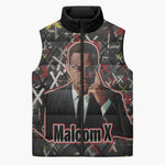 Malcolm X Sleeveless Puffer Jacket Street Art Style Portrait Quote The Future Belongs to Those Who Prepare Civil Rights Tribute - African Pride