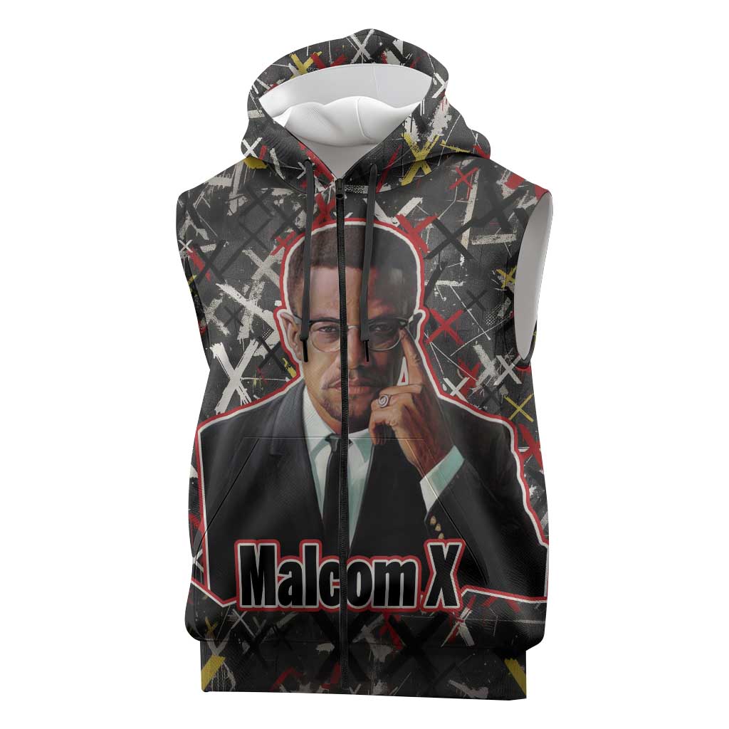 Malcolm X Sleeveless Zip Hoodie Street Art Style Portrait Quote The Future Belongs to Those Who Prepare Civil Rights Tribute - African Pride