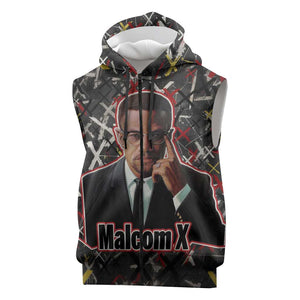 Malcolm X Sleeveless Zip Hoodie Street Art Style Portrait Quote The Future Belongs to Those Who Prepare Civil Rights Tribute - African Pride