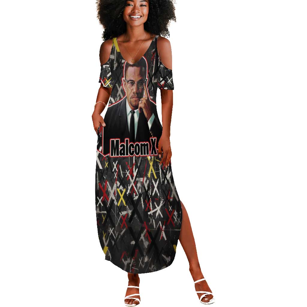 Malcolm X Summer Maxi Dress Street Art Style Portrait Quote The Future Belongs to Those Who Prepare Civil Rights Tribute TS04