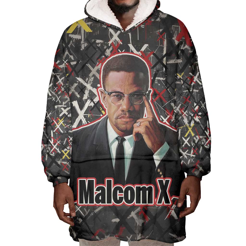 Malcolm X Wearable Blanket Hoodie Street Art Style Portrait Quote The Future Belongs to Those Who Prepare Civil Rights Tribute - African Pride