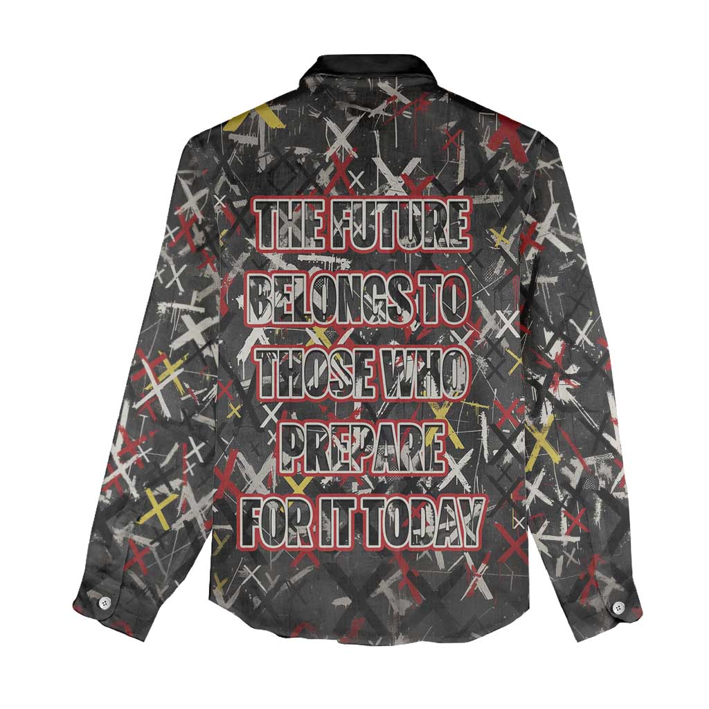 Malcolm X Women Casual Shirt Street Art Style Portrait Quote The Future Belongs to Those Who Prepare Civil Rights Tribute - African Pride