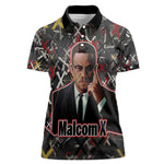 Malcolm X Women Polo Shirt Street Art Style Portrait Quote The Future Belongs to Those Who Prepare Civil Rights Tribute TS04