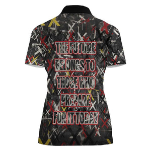 Malcolm X Women Polo Shirt Street Art Style Portrait Quote The Future Belongs to Those Who Prepare Civil Rights Tribute TS04