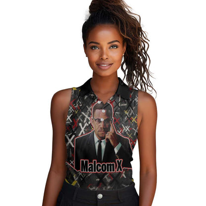 Malcolm X Women Sleeveless Polo Shirt Street Art Style Portrait Quote The Future Belongs to Those Who Prepare Civil Rights Tribute - African Pride