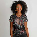 Malcolm X Women V-Neck T-Shirt Street Art Style Portrait Quote The Future Belongs to Those Who Prepare Civil Rights Tribute TS04