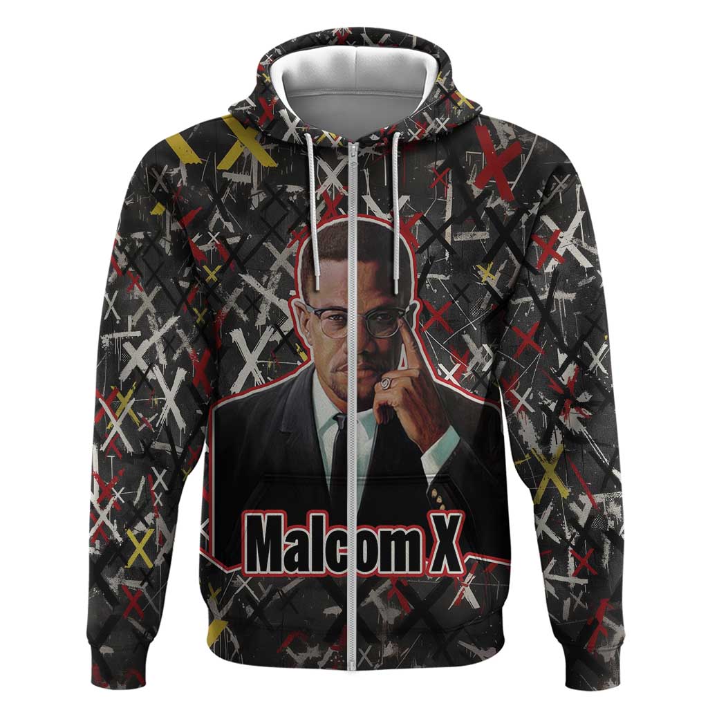 Malcolm X Zip Hoodie Street Art Style Portrait Quote The Future Belongs to Those Who Prepare Civil Rights Tribute - African Pride
