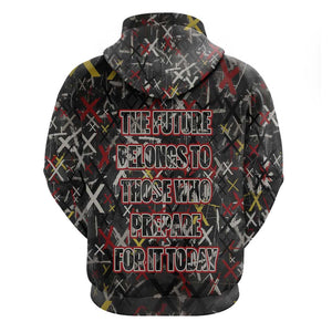 Malcolm X Zip Hoodie Street Art Style Portrait Quote The Future Belongs to Those Who Prepare Civil Rights Tribute - African Pride