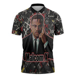 Malcolm X Zipper Polo Shirt Street Art Style Portrait Quote The Future Belongs to Those Who Prepare Civil Rights Tribute - African Pride