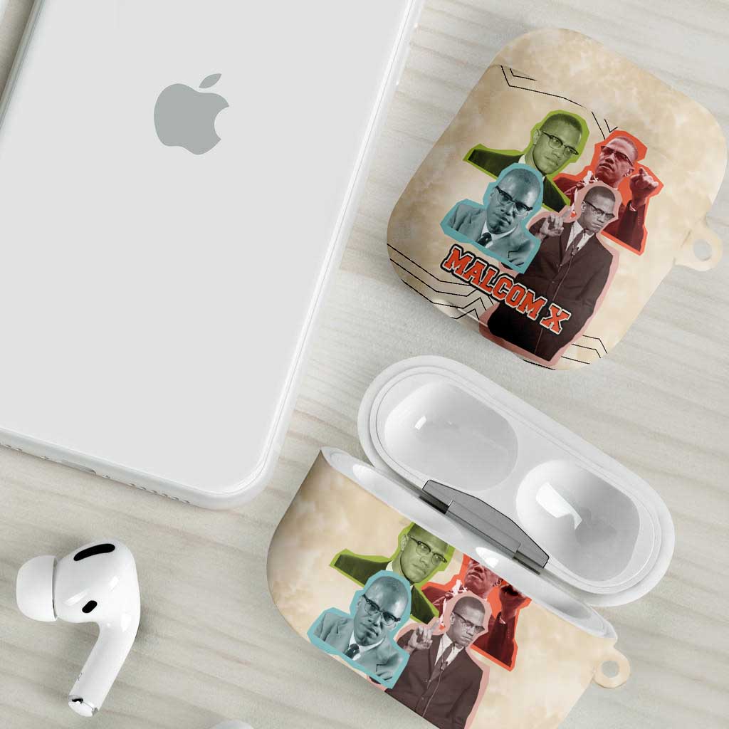 Malcolm X AirPods Case Pop Art Portrait Collage Civil Rights Activist Retro Style Design - African Pride