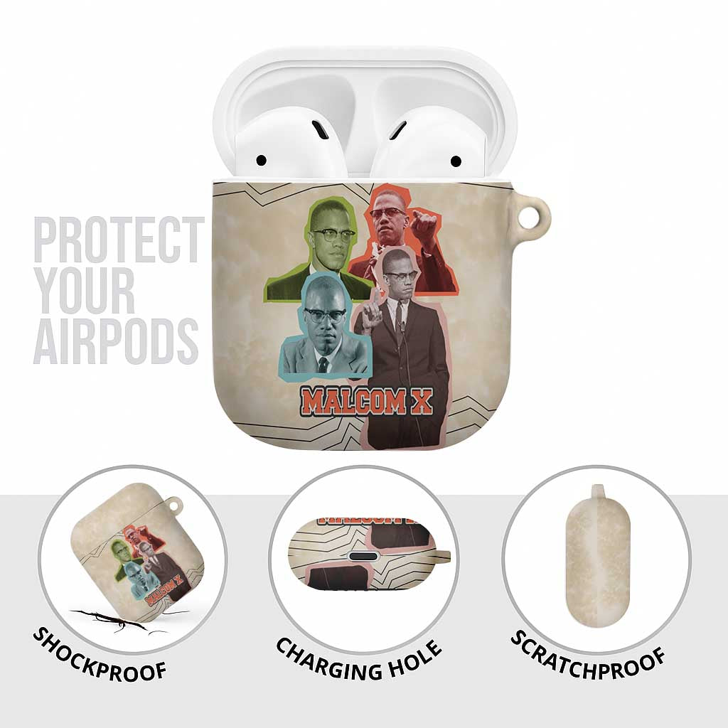 Malcolm X AirPods Case Pop Art Portrait Collage Civil Rights Activist Retro Style Design - African Pride
