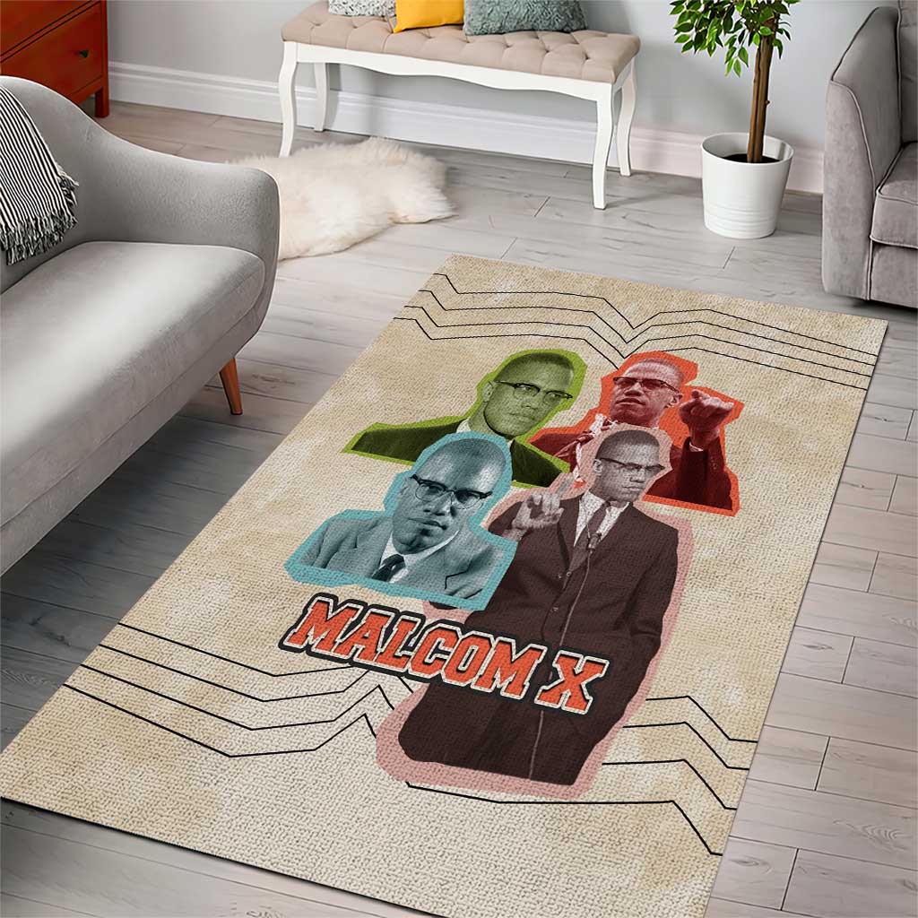 Malcolm X Area Rug Pop Art Portrait Collage Civil Rights Activist Retro Style Design - African Pride