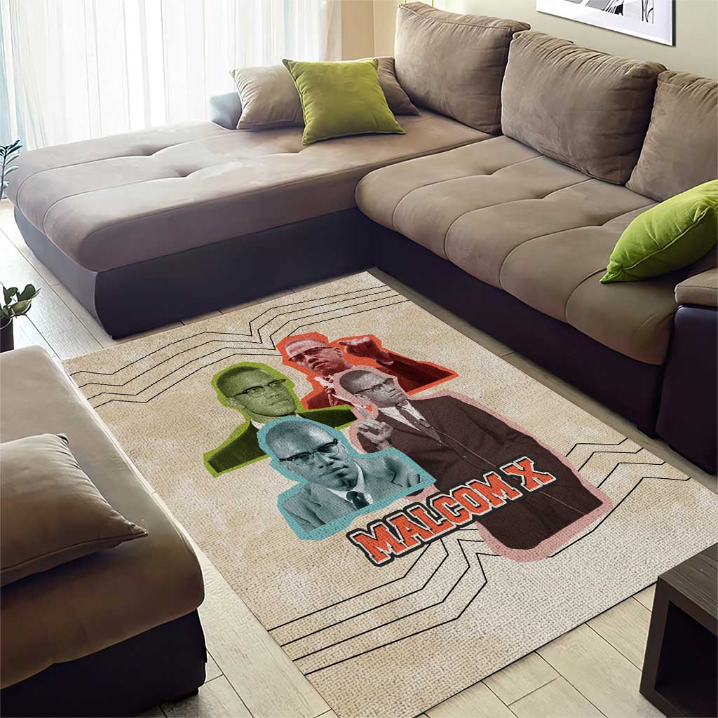 Malcolm X Area Rug Pop Art Portrait Collage Civil Rights Activist Retro Style Design - African Pride