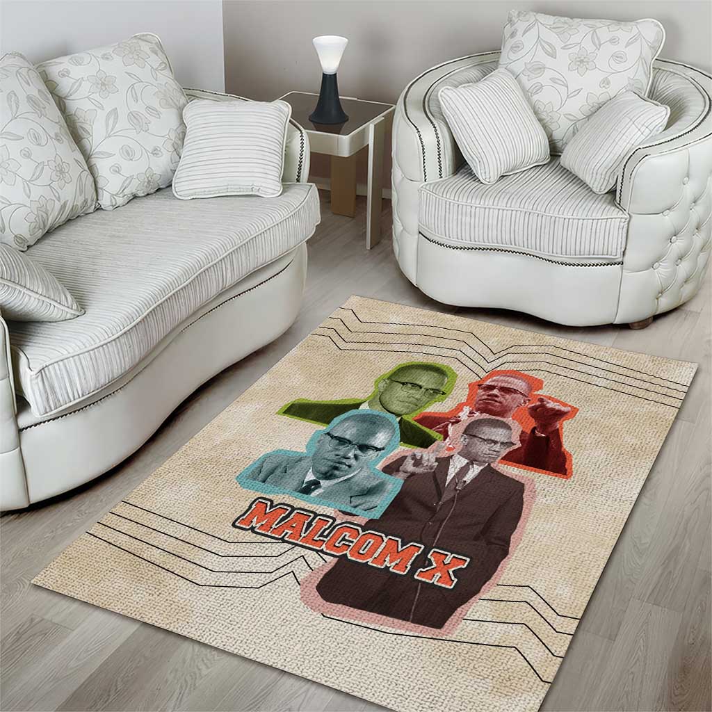 Malcolm X Area Rug Pop Art Portrait Collage Civil Rights Activist Retro Style Design - African Pride