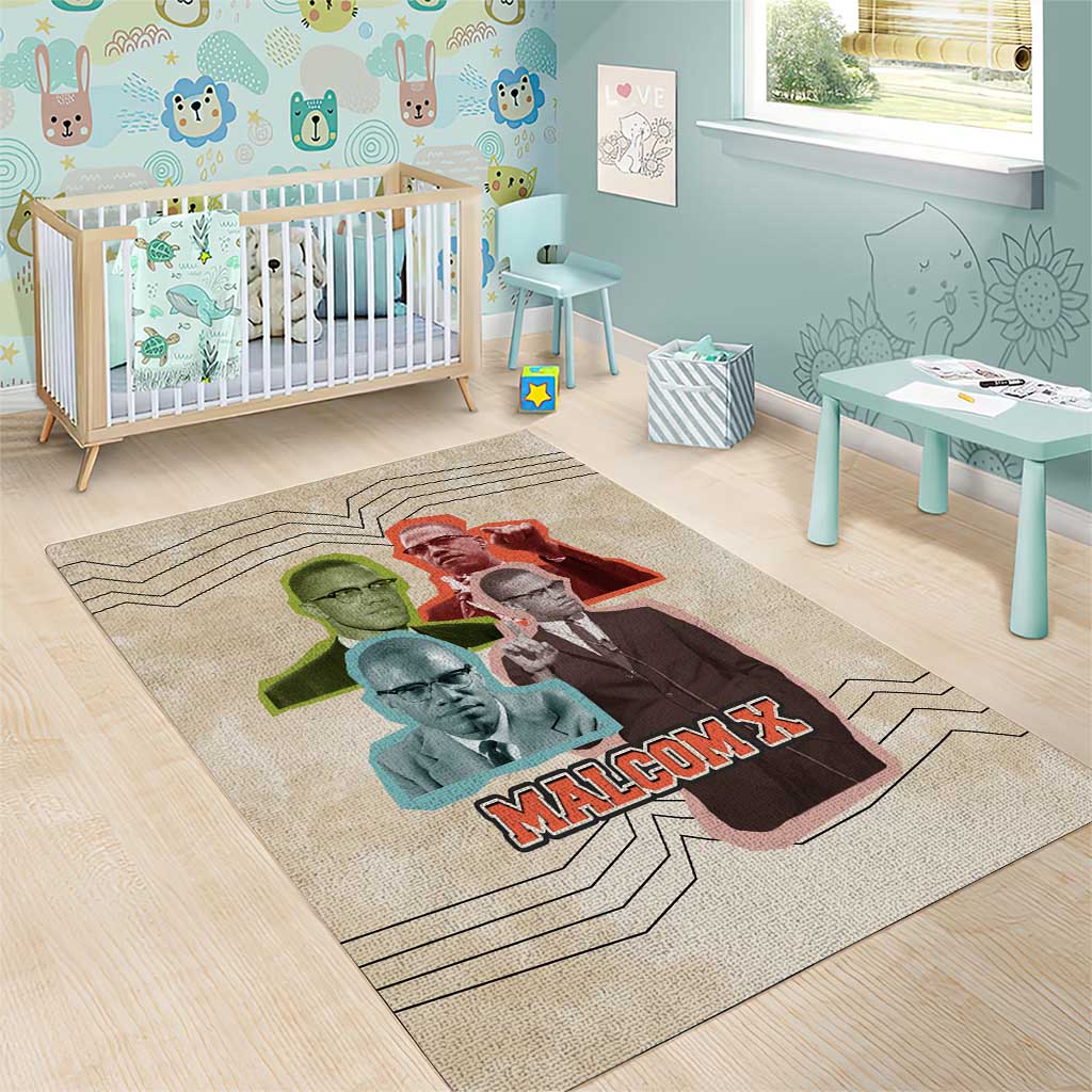 Malcolm X Area Rug Pop Art Portrait Collage Civil Rights Activist Retro Style Design - African Pride