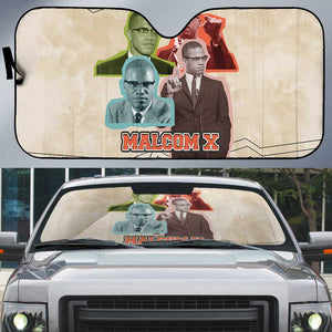 Malcolm X Auto Sun Shade Pop Art Portrait Collage Civil Rights Activist Retro Style Design - African Pride