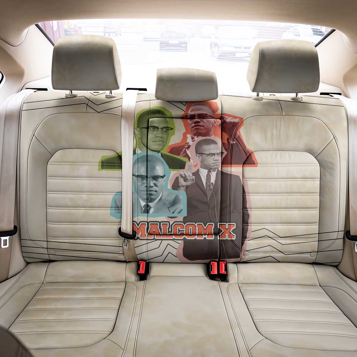 Malcolm X Back Car Seat Cover Pop Art Portrait Collage Civil Rights Activist Retro Style Design - African Pride