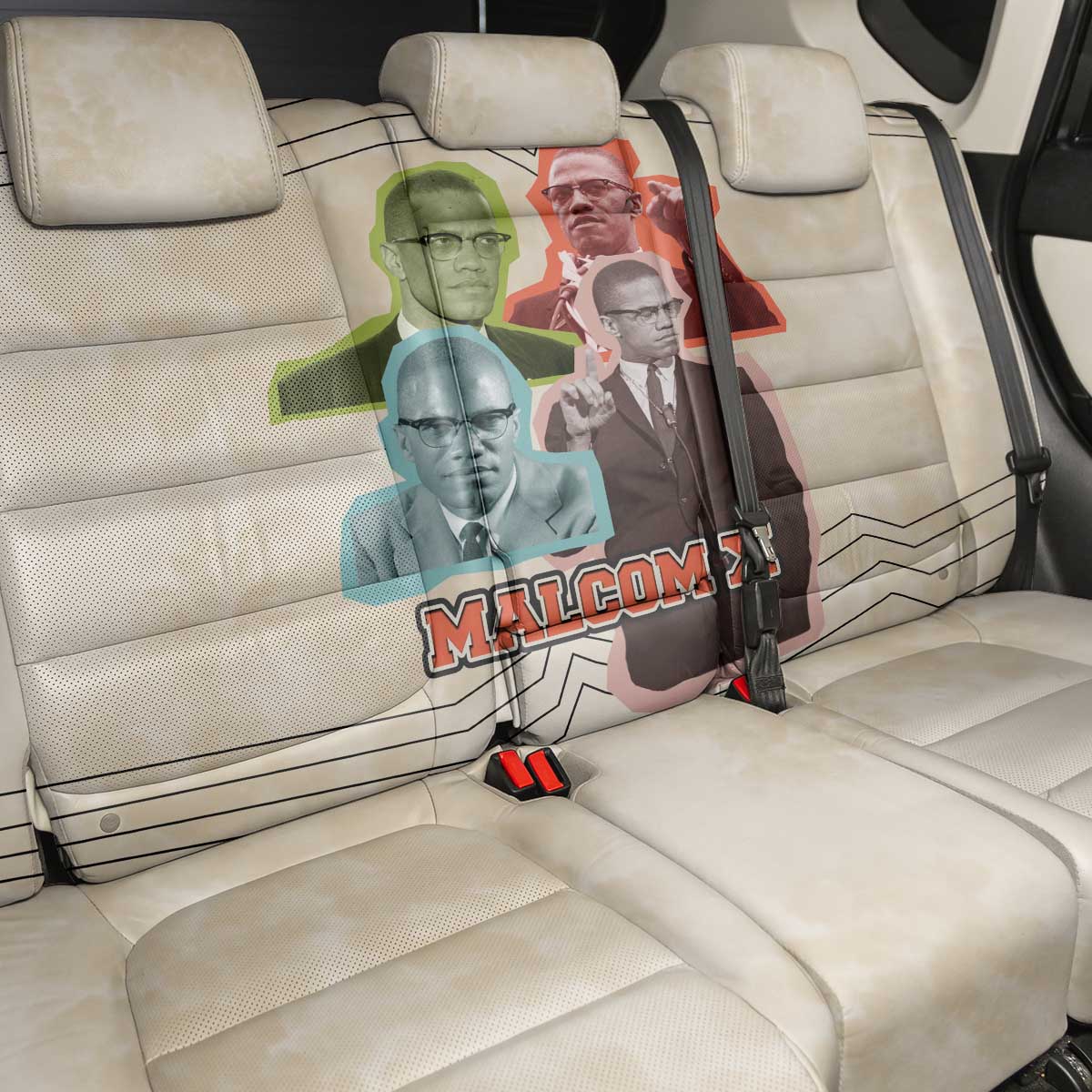 Malcolm X Back Car Seat Cover Pop Art Portrait Collage Civil Rights Activist Retro Style Design - African Pride