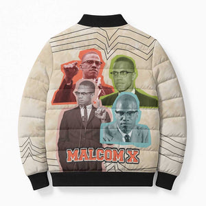Malcolm X Bomber Puffer Jacket Pop Art Portrait Collage Civil Rights Activist Retro Style Design - African Pride